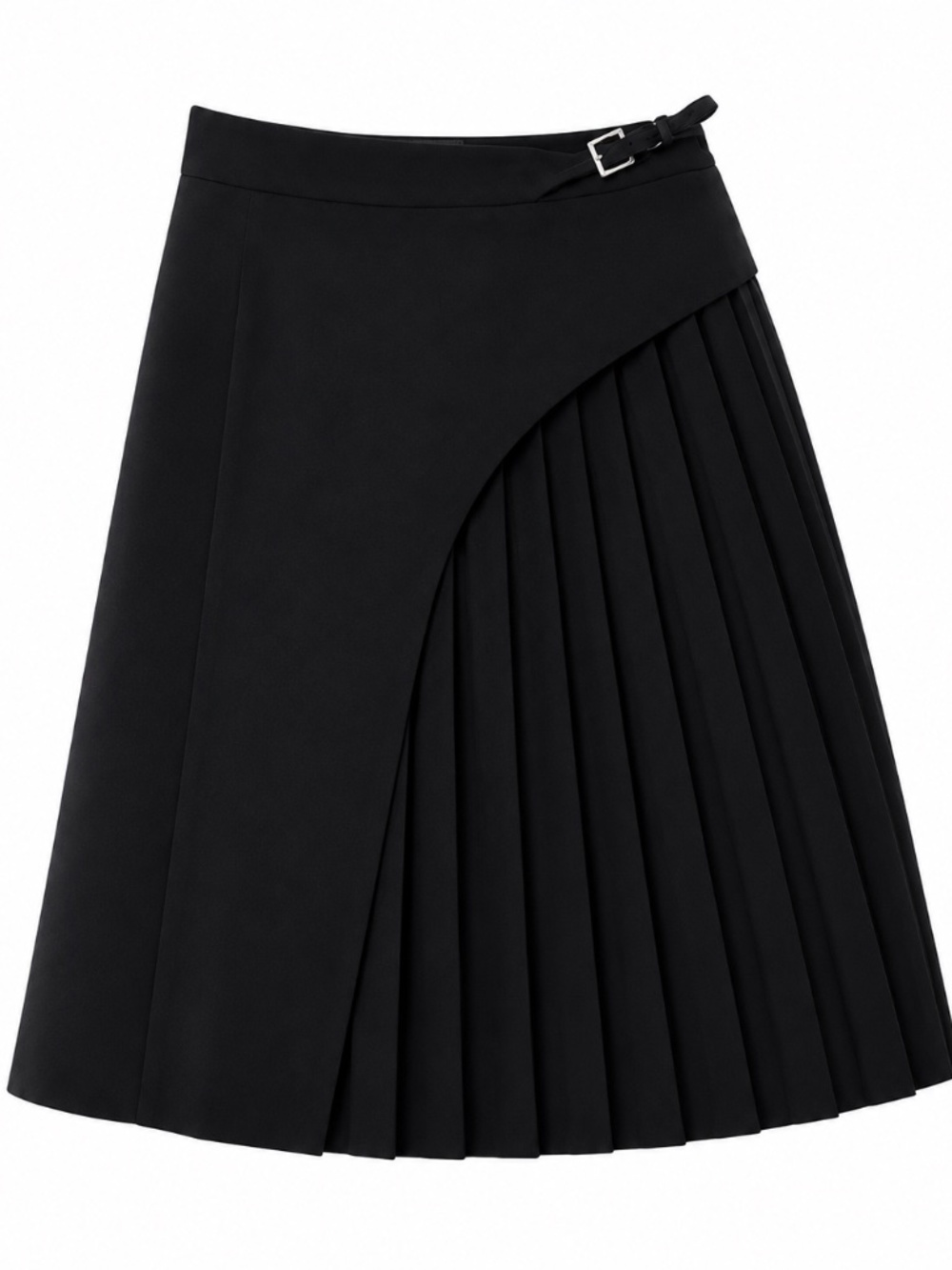 Karen Millen Black Pleated Wrap Midi Skirt Asymmetric Buckle Detail